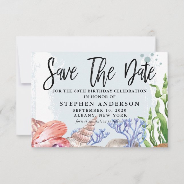 Save The Date Watercolor Coastal 60e fête d'anniversaire (Devant)