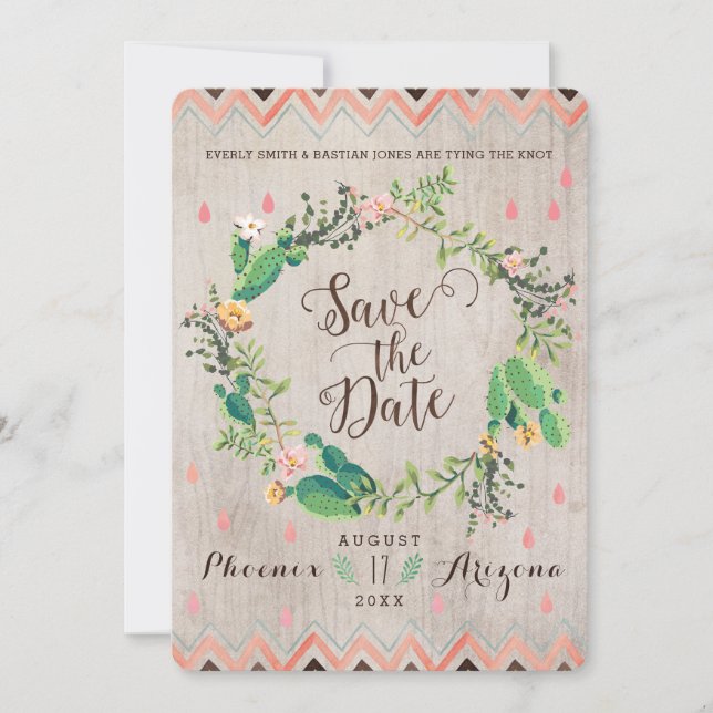 Save The Date Watercolor Desert Cactus Wedding Save the Dates (Devant)