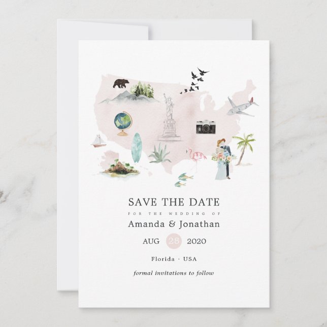Save The Date Watercolor Florida USA Destination Wedding (Devant)