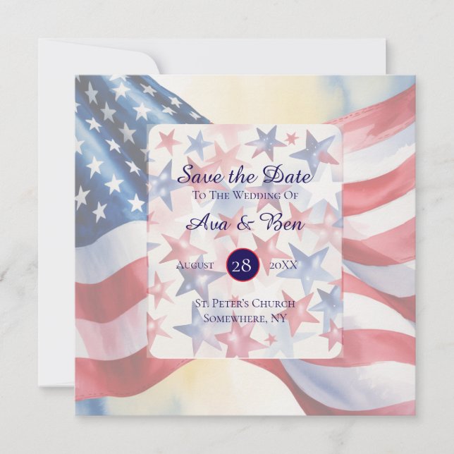 Save The Date Watercolor Fourth Of July Wedding (Devant)