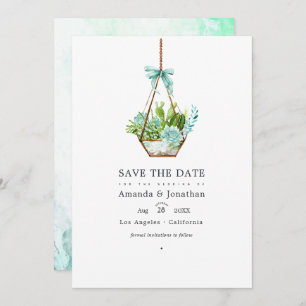 Save The Date Watercolor Glass Terrarium Succulents Mariage Enre