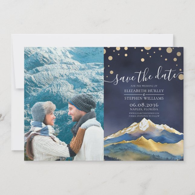 Save The Date Watercolor Gold Mountain Mariage extérieur Photo (Devant)