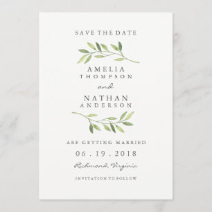 Save The Date Watercolor Green Leaf Wedding Enregistrer La Date