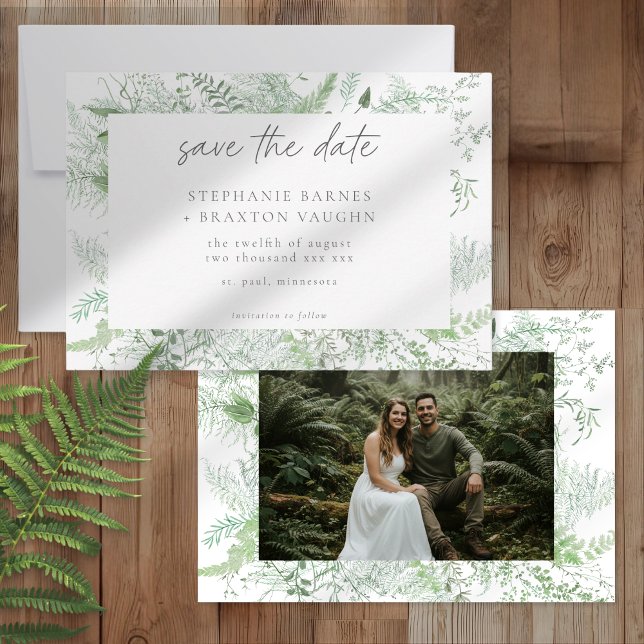 Save The Date Watercolor Greenery Fern Rustic Wedding Photo (Créateur téléchargé)
