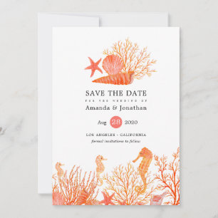 Save The Date Watercolor Living Coral Beach Wedding