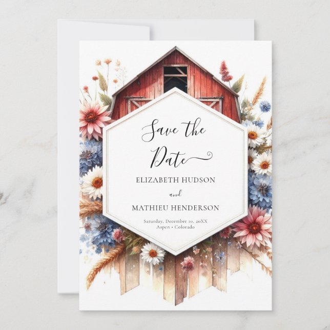 Save The Date Watercolor Lovely Barnyard Mariage (Devant)