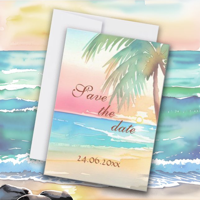 Save The Date Watercolor Mariage de plage tropicale (Créateur téléchargé)