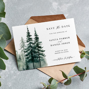 Save The Date Watercolor montagnes pins forêt mariage