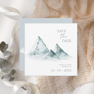 Save The Date Watercolor Mountain Green Winter Wedding