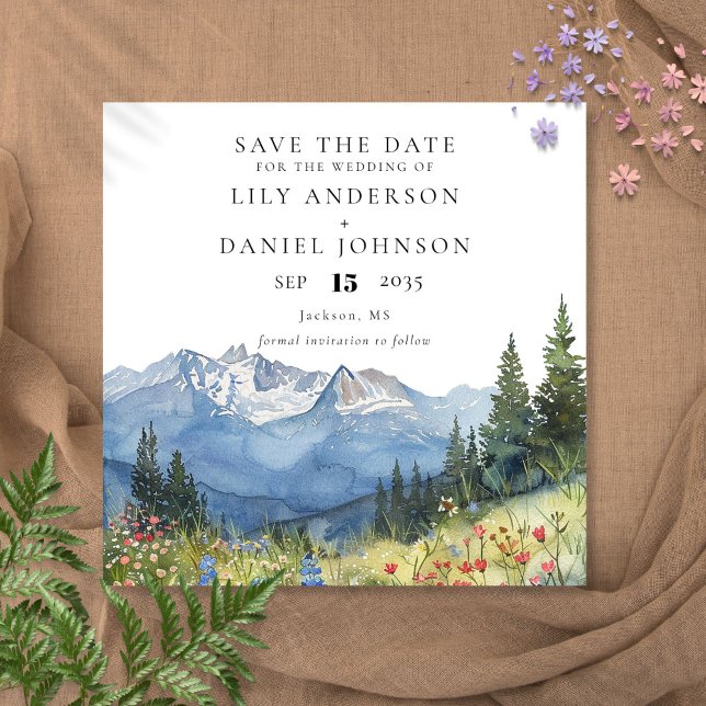 Save The Date Watercolor Mountain Wildflower Floral Wedding (Watercolor Mountain Wildflower Floral Wedding Save The Date)