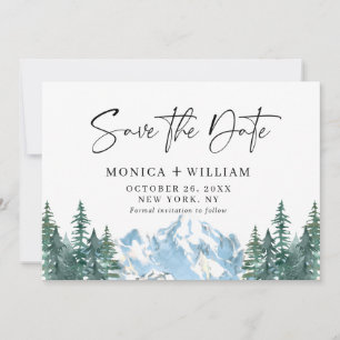Save The Date Watercolor Mountains Forest Mariage Photo