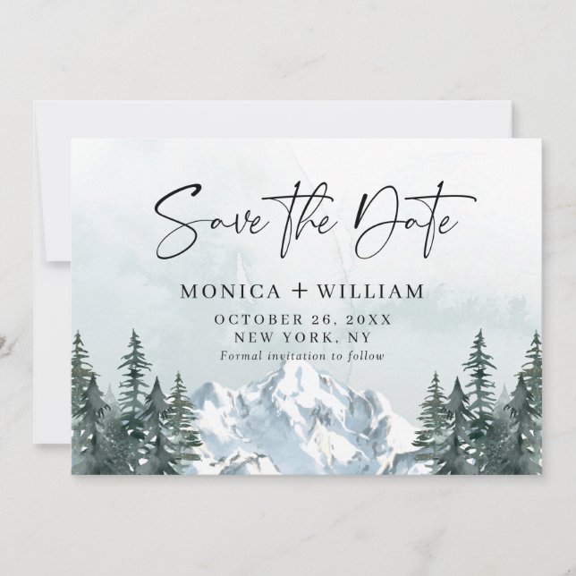 Save The Date Watercolor Mountains Forest Mariage Photo (Devant)