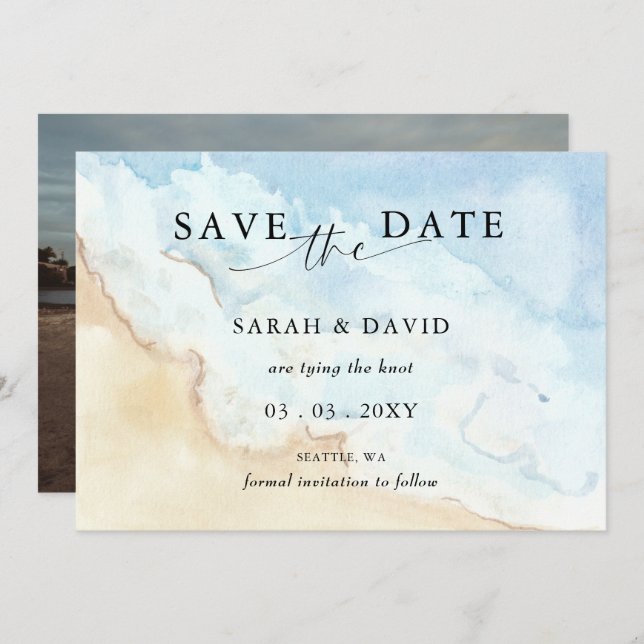 Save The Date Watercolor Ocean Sea Summer Beach Photo  (Devant / Derrière)