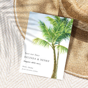 Save The Date Watercolor Palm Tree Beach Wedding