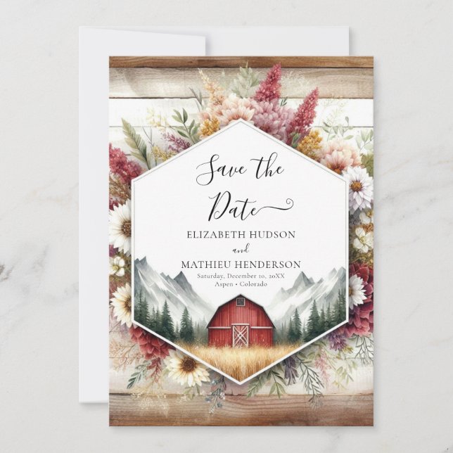Save The Date Watercolor Romantic Barnyard Mariage (Devant)