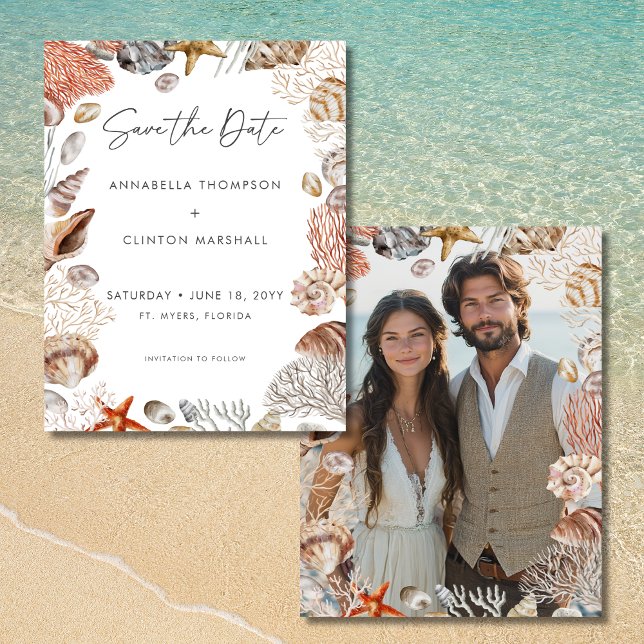 Save The Date Watercolor Seashell Neutral Beach Mariage (Watercolor Seashell Neutral Beach Wedding Save the Date)