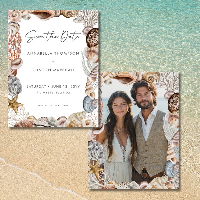 Save The Date Watercolor Seashell Neutral Beach Mariage (Watercolor Seashell Neutral Beach Wedding Save the Date)