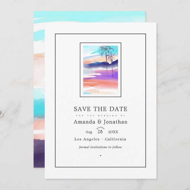 Save The Date Watercolor Summer Beach Wedding Photo (Devant / Derrière)
