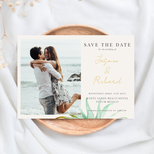 Save The Date Watercolor Tropical Palm Destination Wedding Photo (Créateur téléchargé)