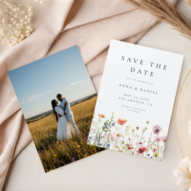 Save The Date Watercolor Wildflower Garden Photo Wedding (Créateur téléchargé)