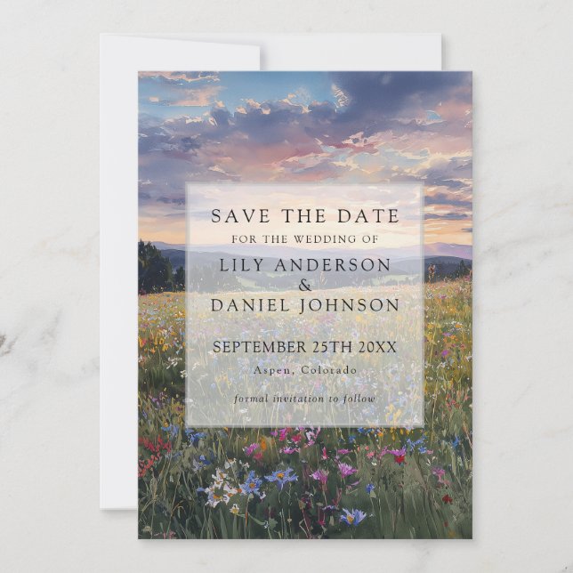 Save The Date Watercolor Wildflowers Floral Meadow Wedding (Devant)