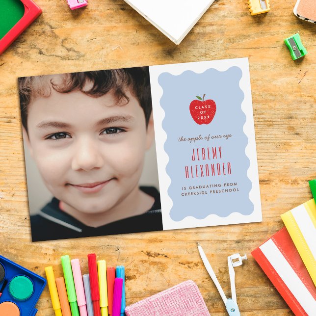 Save The Date Wavy Apple Preschool Photo Graduation Announcement (Créateur téléchargé)