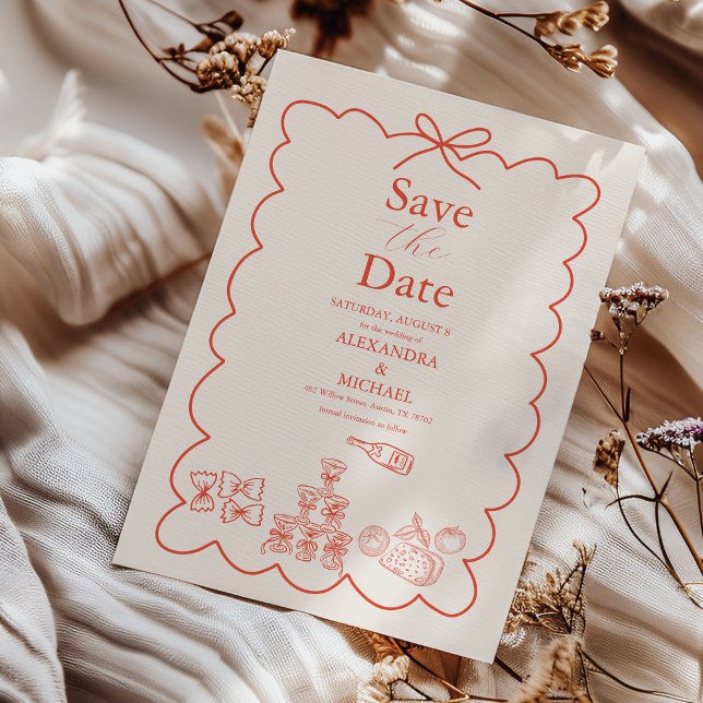 Save The Date Wavy Whimsical italien Mariage de doodle (Créateur téléchargé)