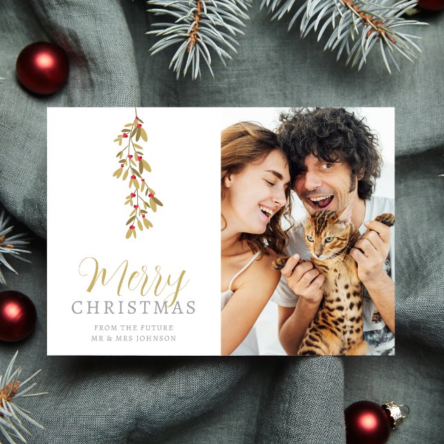 Save The Date Wedding Christmas Exquisite Holly Branches Photo (Exquisite Modern Holly Branches Photo Holiday Card with Envelope as a Wedding Save the Date Card.)