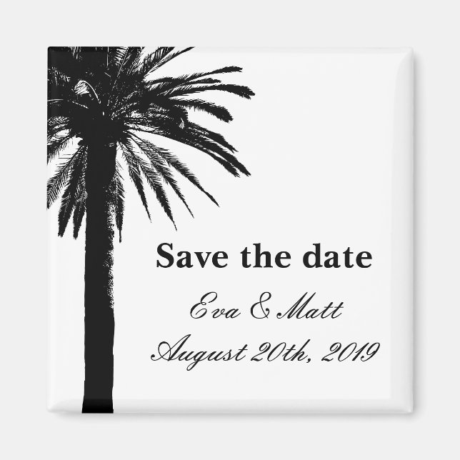 Save the date wedding magnets with palm tree image (Devant)