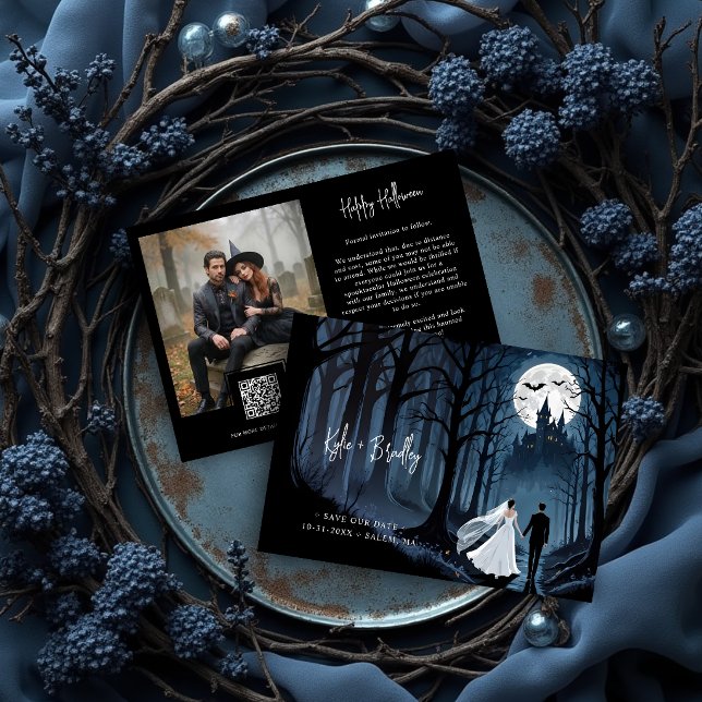 Save The Date Wedding Photo & QR Haunted Castle Gothic (Créateur téléchargé)