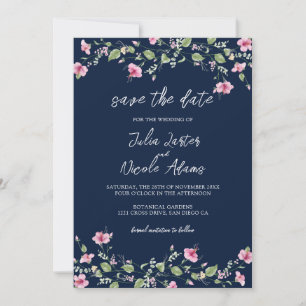 Save The Date Wedding shower en fleur d'Hibiscus rose bleu marin