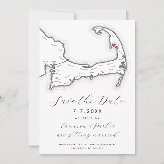 Save The Date Wellfleet MA Cape Cod Map Mariage noir et blanc (Devant)