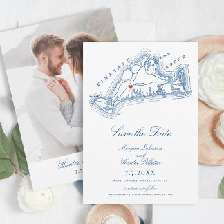 Save The Date West Tisbury MA Elegant Mariage bleu marine