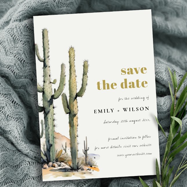 Save The Date Western Boho Cactus Désert Aquarelle Paysage (Créateur téléchargé)