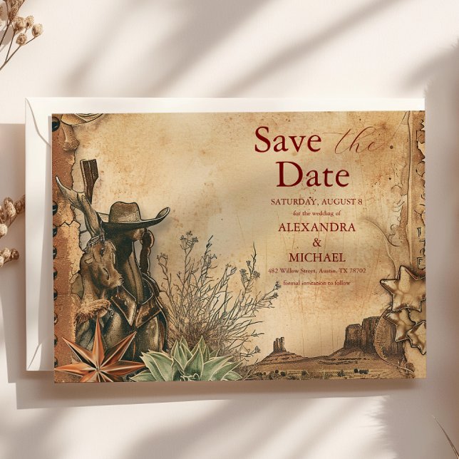 Save The Date Western Boho Cactus Mariage du paysage du désert (Créateur téléchargé)