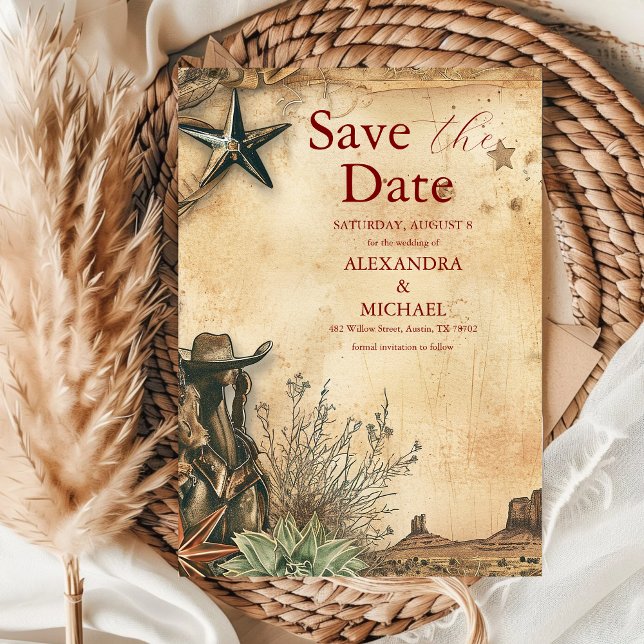 Save The Date Western Boho Cactus Mariage du paysage du désert (Créateur téléchargé)
