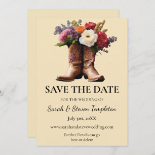 Save The Date Western Cowboy Boots Floral Élégant Country Farm