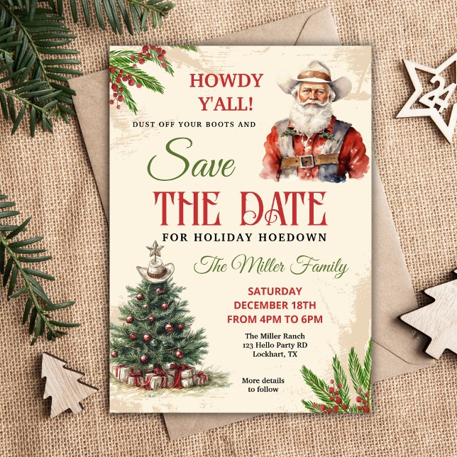 Save The Date Western Holiday Hoedown Invitation, Cowboy Père No (Créateur téléchargé)