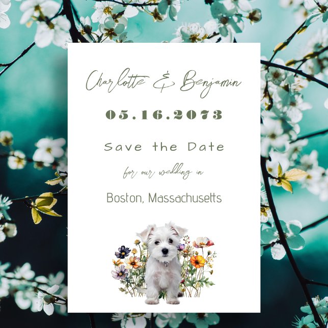 Save The Date Westie Chien Fleurs sauvages mariage Enregistrer l (Créateur téléchargé)