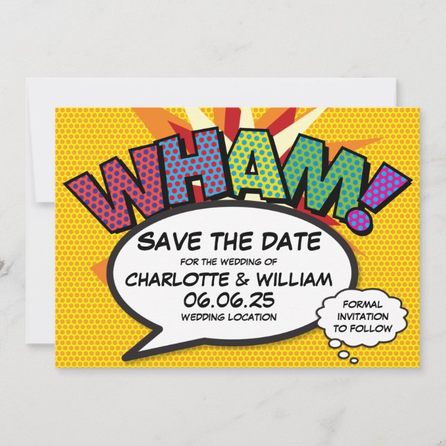 Save The Date WHAM Sauvegarder la date Fun rétro bande dessinée  (Devant)