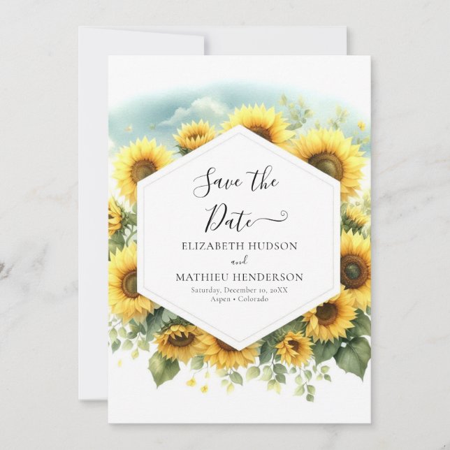 Save The Date Whimsical beau Mariage de tournesol (Devant)