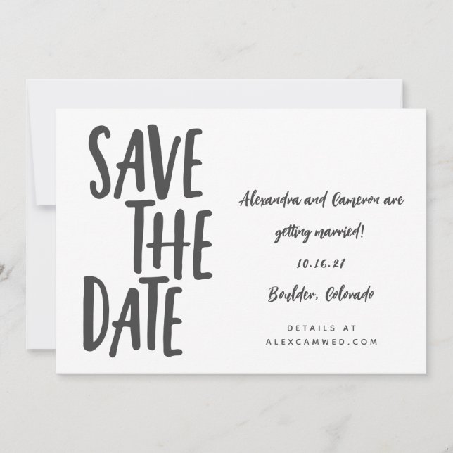 Save The Date Whimsical Black White Simple Script écriture manus (Devant)
