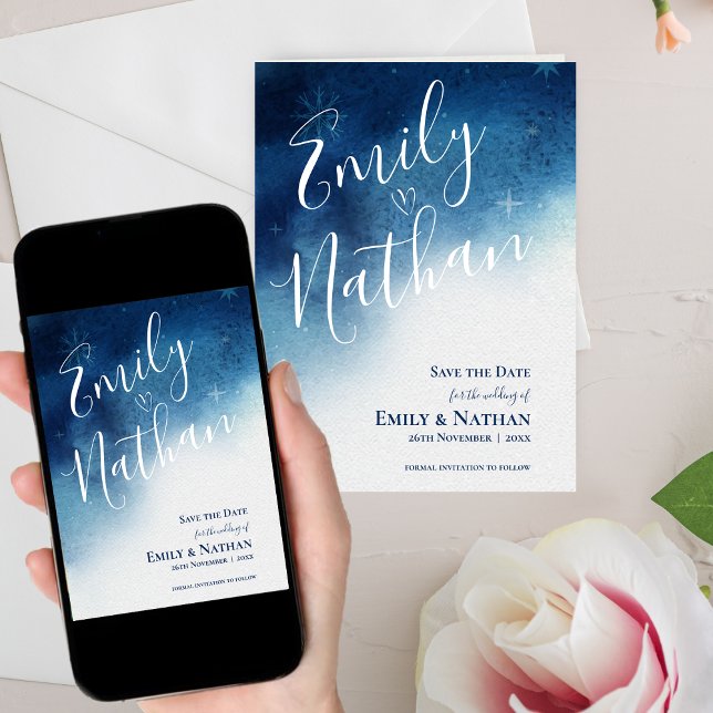 Save The Date Whimsical Blue White Snowflake Elegance Mariage (Whimsical Blue White Snowflake Elegance Wedding Save The Date)