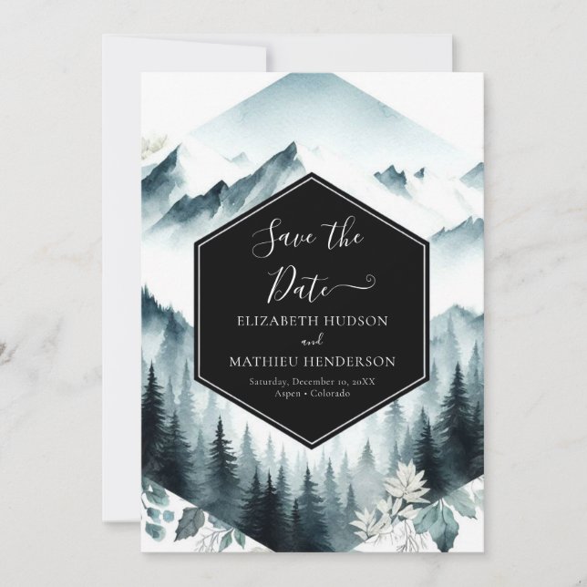Save The Date Whimsical Classic Mountain Mariage (Devant)
