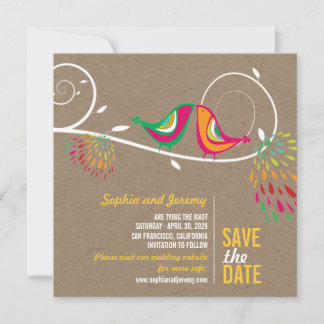 Save The Date Whimsical Colorful Bissers Birds Photo été