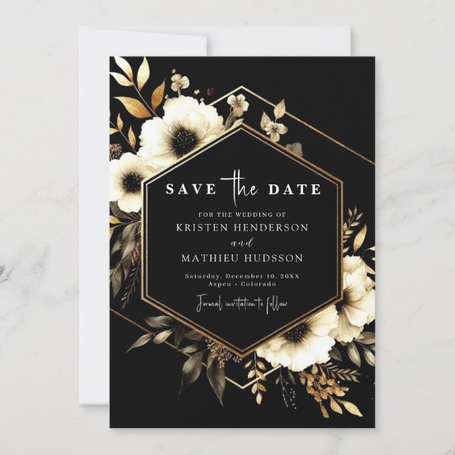 Save The Date Whimsical Digital Gold et Black Mariage (Devant)