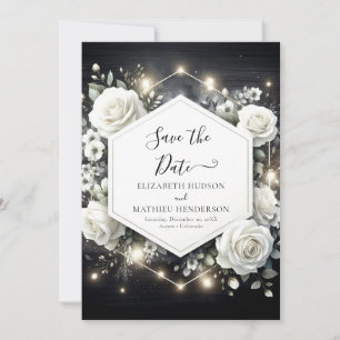 Save The Date Whimsical Digital White Roses Mariage