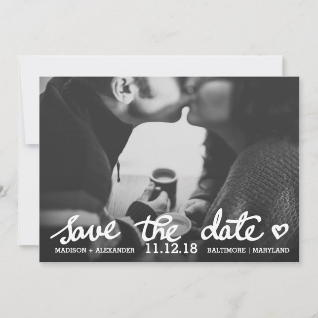 Save The Date Whimsical Enregistrer La Date Cute Coeur Script Ph (Devant)