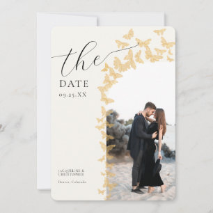 Save The Date Whimsical Gold Butterflies Boho Photo Arch Mariage