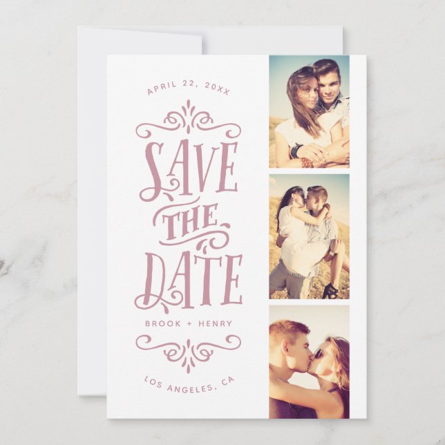 Save The Date Whimsical Mod 3-Photo Enregistrer La Date | Mauve (Devant)